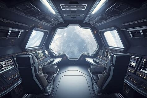 Spaceship Interior with View on the Planet Earth 3D Rendering Elements ...