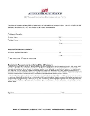 Fillable Online HIPAA Authorization Representative Form Fax Email Print