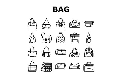 Bag Handbag Woman Purse Fashion Icons Set Vector