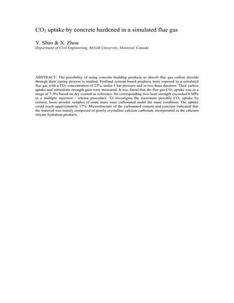 Co Uptake By Concrete Hardened In A Simulated Flue Gas