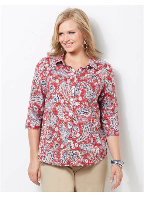 Catherines Plus Size Coastline Paisley Top Womens Size 0x Metal Red