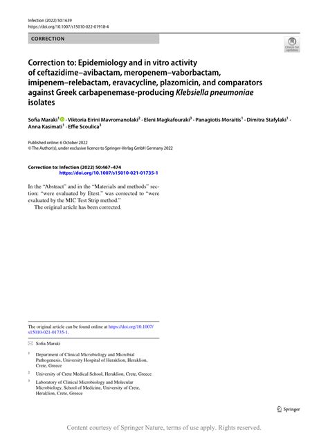 Correction To Epidemiology And In Vitro Activity Of Ceftazidime