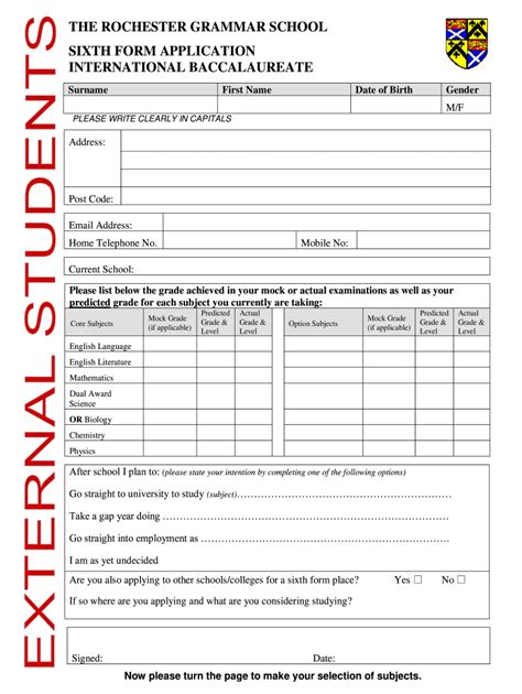 Fillable Online THE ROCHESTER GRAMMAR SCHOOL SIXTH FORM Fax Email Print ...