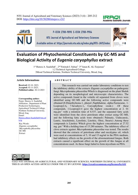 Pdf Evaluation Of Phytochemical Constituents By Gc Ms And Biological