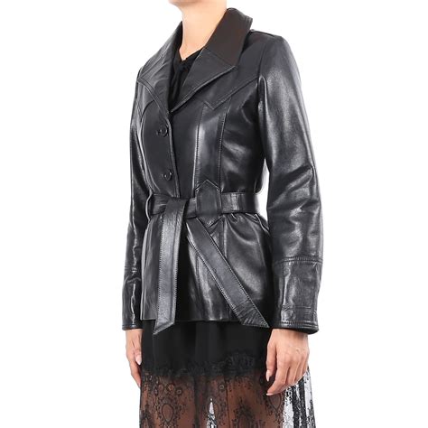 Italian Handmade Women Soft Genuine Lambskin Leather Belted Coat Jacket