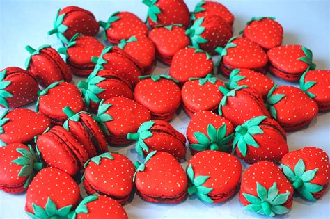 Finally perfected my macarons, then took it to the next level! Strawberry shaped macarons with ...