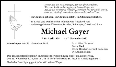 Traueranzeigen Von Michael Gayer Augsburger Allgemeine Zeitung