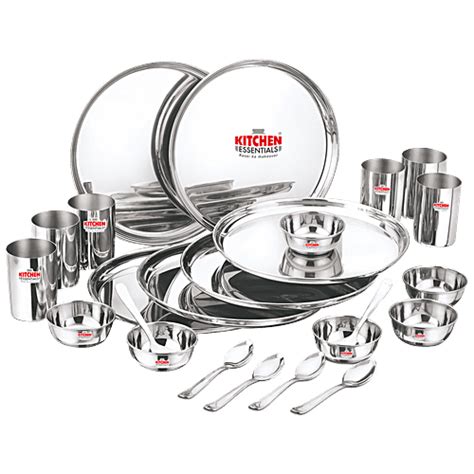 Buy Kitchen Essentials Stainless Steel Dinner Set Mirror Finish