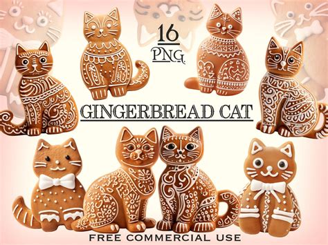 Gingerbread Cat Png Bundle Cute Cat Clipart Gingerbread Clipart Cat