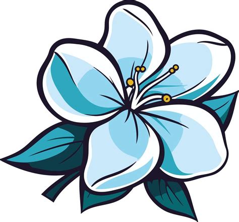 Cute Cartoon Style Illustration Of A Light Blue Flower With Green