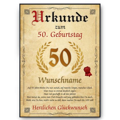 Tigerlino® Personalisierte Urkunde Zum 50 Geburtstag