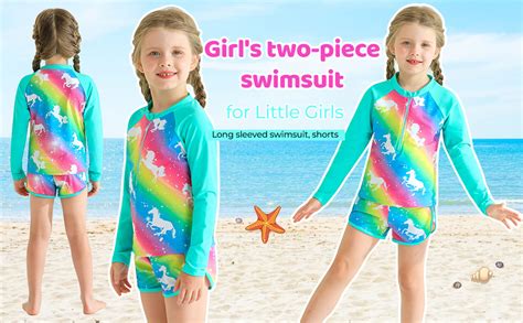 Girls Rash Guard Swimsuit Bathing Suit Swim Set Upf 50 Protection Two Pieces Long Sleeve