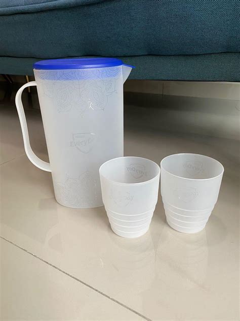 Plastic Water Jug Set With 2 Cups Furniture Home Living Kitchenware