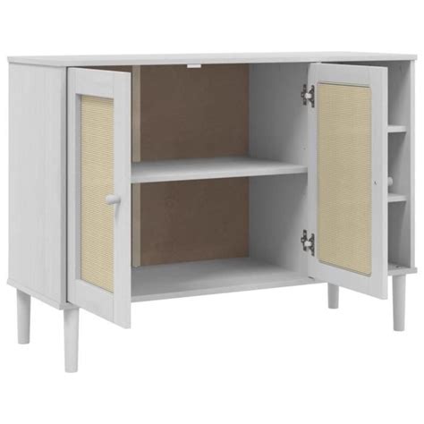 Zerodis Buffet Senja Aspect Rotin Blanc X X Cm Bois Massif De Pin