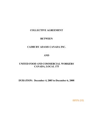 Fillable Online Collective Agreement Between Cadbury Adams Canada Inc