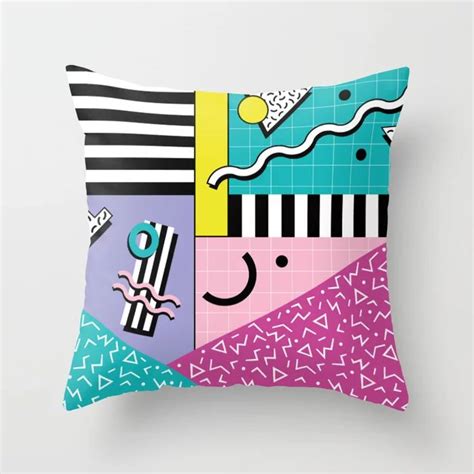 Memphis Pattern 68 80s 90s Retro Throw Pillow Retro Throw Pillows