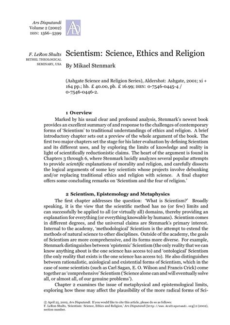 (PDF) Scientism: Science, Ethics and Religion