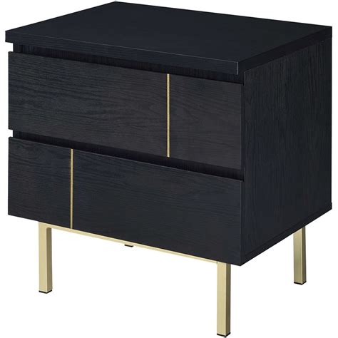 ACME Shadan Wooden 2-Drawer Nightstand with Metal Square Legs in Black ...