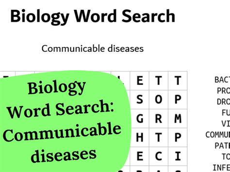 Biology Word Search Communicable Diseases Teaching Resources