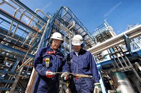 Oil And Gas Workers Inside Refinery — Stock Photo © Lagereek 87610456