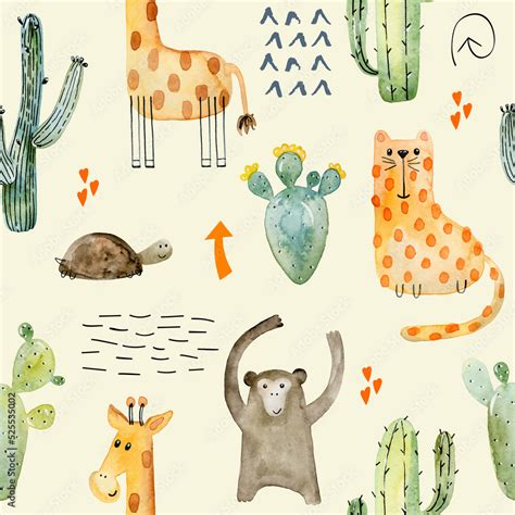 Watercolor safari animals. Stock Illustration | Adobe Stock