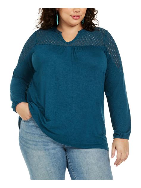 Style And Co Womens Plus Size Crochet Trim Top 0x Dark Kale