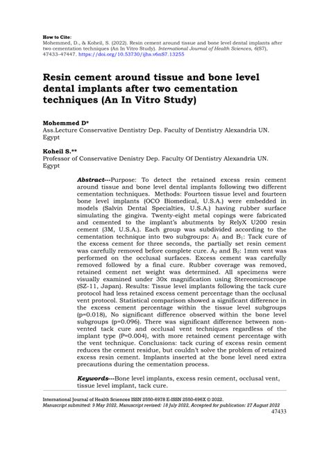 Pdf Resin Cement Around Tissue And Bone Level Dental Implants After