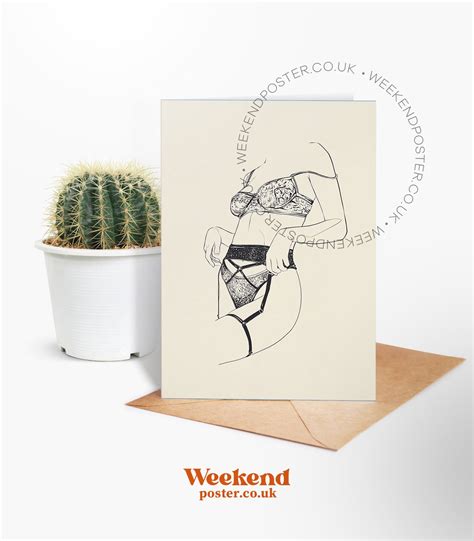 Sexy Lingerie Woman Line Art Greeting Card Weekend Poster