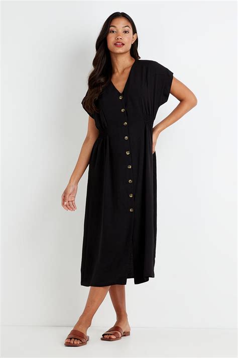 Black Button Through Midi Dress Wallis Uk