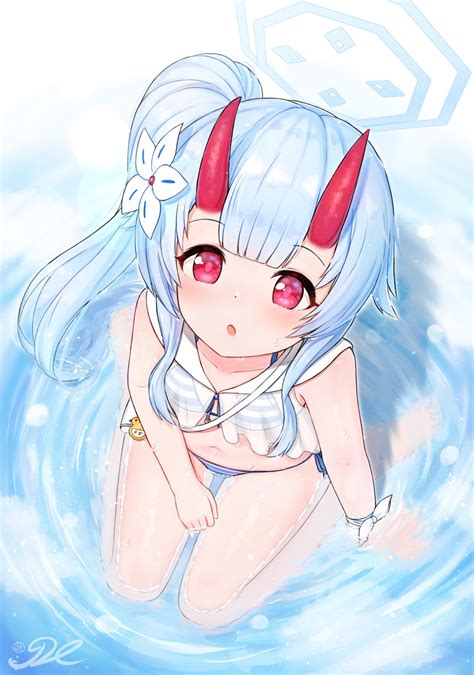 J2l Blue Archive Waraku Chise Bikini Halo Horns Loli Swimsuits Wet