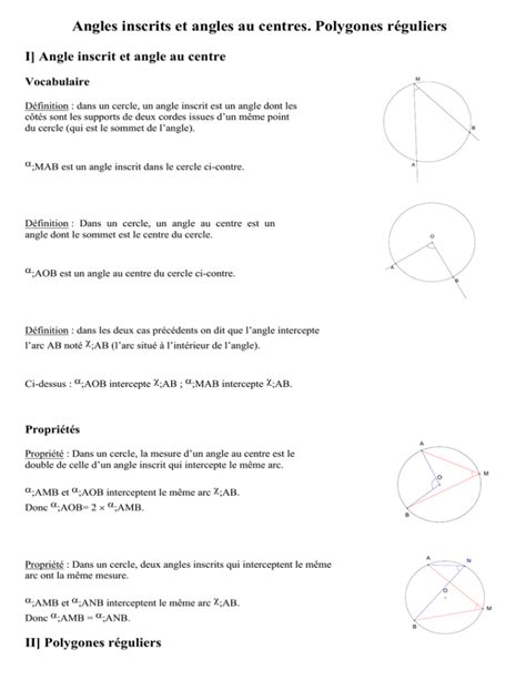 Angles Inscrits Et Angles Au Centres Polygones R Guliers I Angle