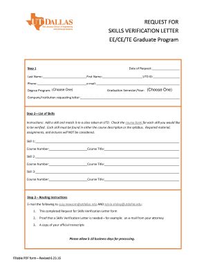 Fillable Online Ee Utdallas REQUEST FOR SKILLS VERIFICATION LETTER EE
