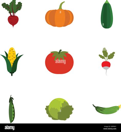 Farm Vegetables Icons Set Flat Style Stock Vector Image Art Alamy