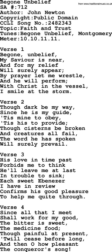 Salvation Army Hymnal Song Begone Unbelief With Lyrics And PDF