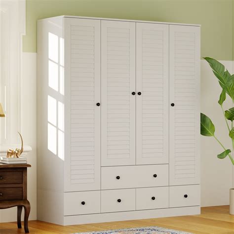 Wardrobe Armoire Closet 59"W Large Freestanding Wardrobe Cabinet White ...