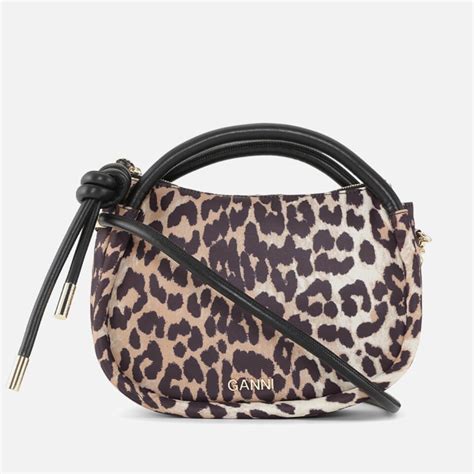 Ganni Knot Leopard Printed Woven Mini Bag