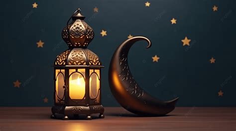 Fundo Ramadan Kareem Lua Crescente Realista D E Lanterna Luz Do