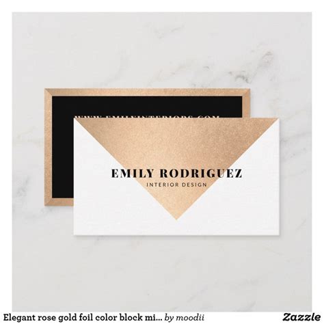 Elegant Rose Gold Foil Color Block Minimalist Business Card Interior