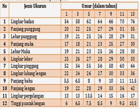 Ukuran Standar Anak Perempuan Riset