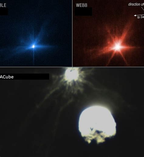 Teleskopy Hubble a i Webba śledziły uderzenie sondy DART w asteroidę