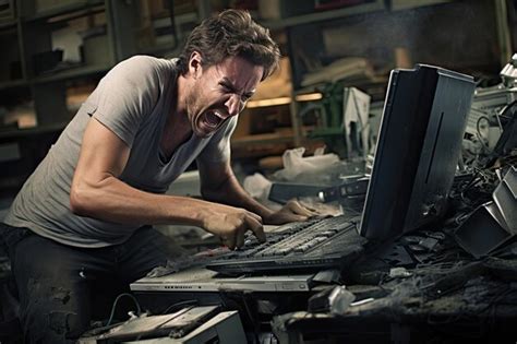 Premium AI Image | Rage Unleashed The Anguish of an Office Worker Battling an Outdated Broken ...