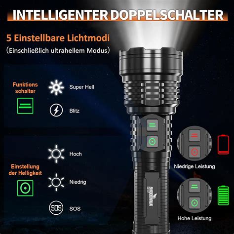 Shadowhawk Taschenlampe Led Aufladbar Extrem Hell Lumen