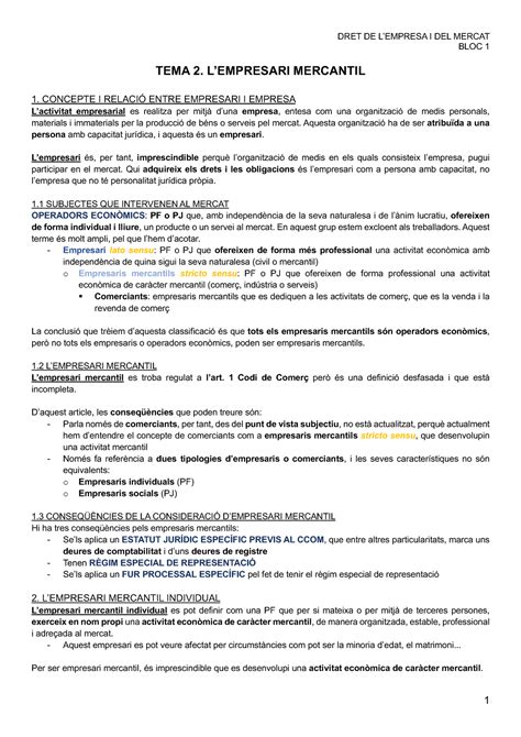 TEMA 2 L Empresari Mercantil BLOC 1 TEMA 2 LEMPRESARI MERCANTIL 1