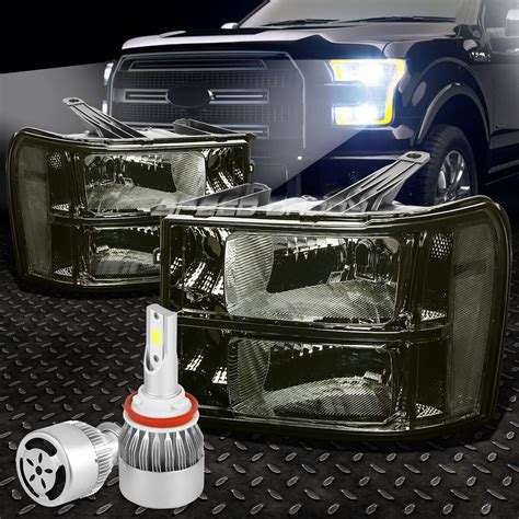 Smoked Housing Headlight Clear Corner White Led H Hid W Fan For