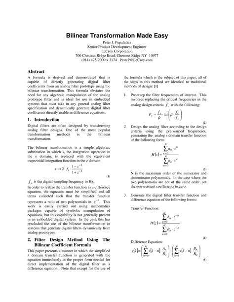 Iir Filter Design Using Bilinear Transformation Matlab