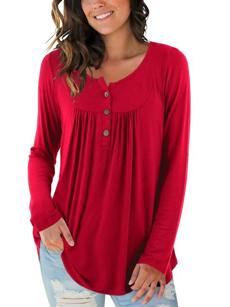 Amoretu Women S V Neck Tee Shirts Placket Tunic Tops Henley Blouse Red 3xl