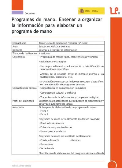 Programas De Mano Ense Ar A Organizar La Informaci N Para Elaborar Un