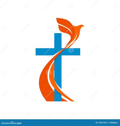 Church Logo Christian Symbols Cross And A Flying Dove A Symbol Of