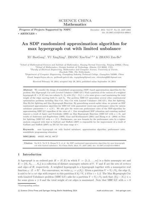 Pdf An Sdp Randomized Approximation Algorithm For Max Hypergraph Cut