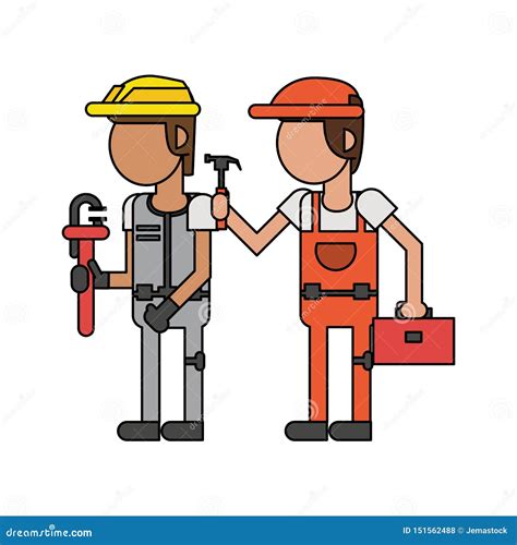 Construction Workers With Tools Cartoons Faceless Stock Vector